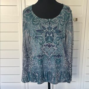 Coldwater Creek Shades of Blue Boho Women's Top Sz S